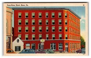 Penn-Kane Hotel Kane PA Vintage Linen Postcard Tichnor Cars